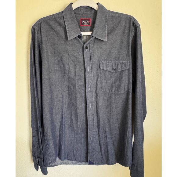 UNTUCKit Men's Slim Fit 100% Cotton Button Up Shirt Size Medium Denim Blue - Picture 6 of 9